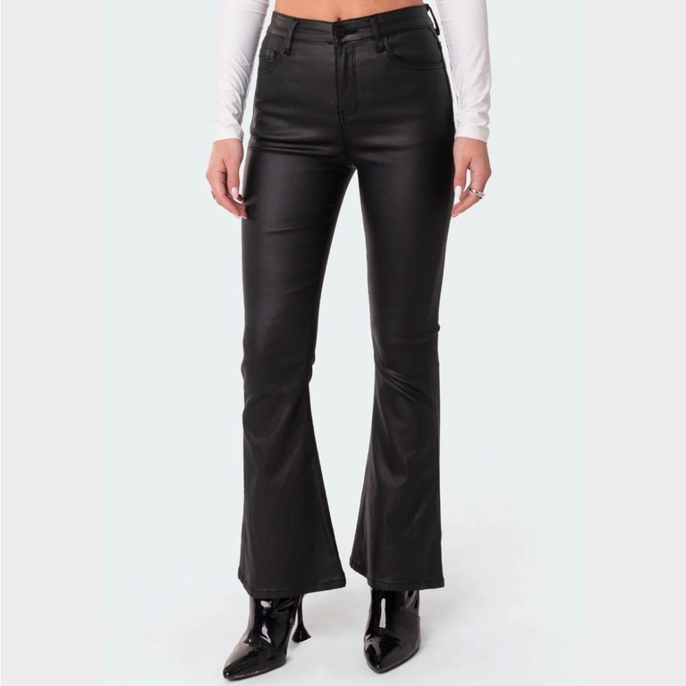 Edikted Black Flared Faux Leather Women's Pants
